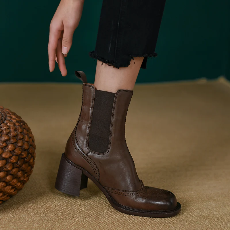 Modern Ladies Shoes Chelsea Boots Women Classic Style Warm Winter Boots Concise Cowhide Boots For Autumn Spring Thick High Heel