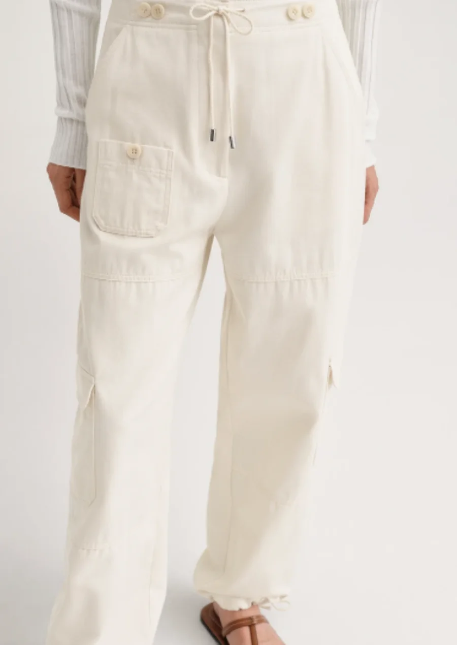 

Women Pants Drawstring Straight Solid Color Multi-Pocket Casual Long Trousers