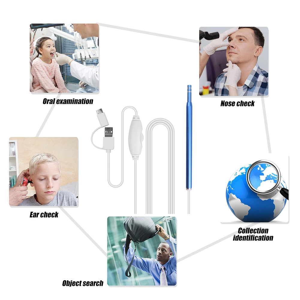 

3 In 1 Wifi Medical Otoscope Oral Endoscope 6 LED Ear Spoon Mini Camera Endoscope Home Use Visual Earpick 5.5mm 130W/30W Pixels