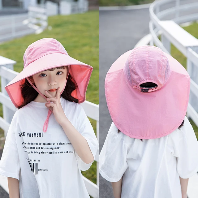 Children Summer Sun Visor Hat Unisex Outdoor Play Sun Protection Cap Boy Solid Breathable Quick Drying Shawl Sunscreen Girls Hat 1