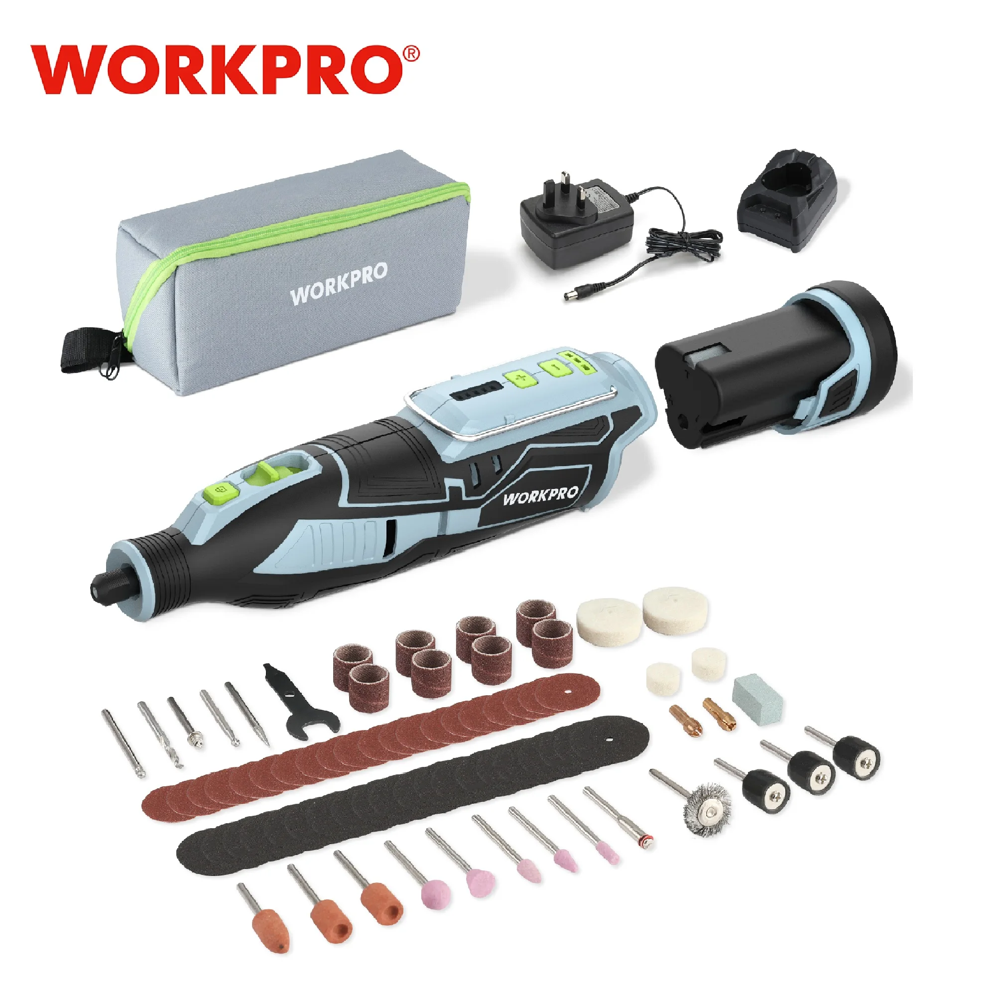 WORKPRO 12V Cordless Rotary Tool With Charger 5-speed 2.0Ah Mini Electric Grinder Machine Polishing Tools  & 114 Accessories