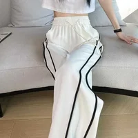 Quick Dry Casual Ice Silk Wide Leg Pants Women Summer Thin Straight Drapey Running Sport Long Trousers Comfortable Lightweight