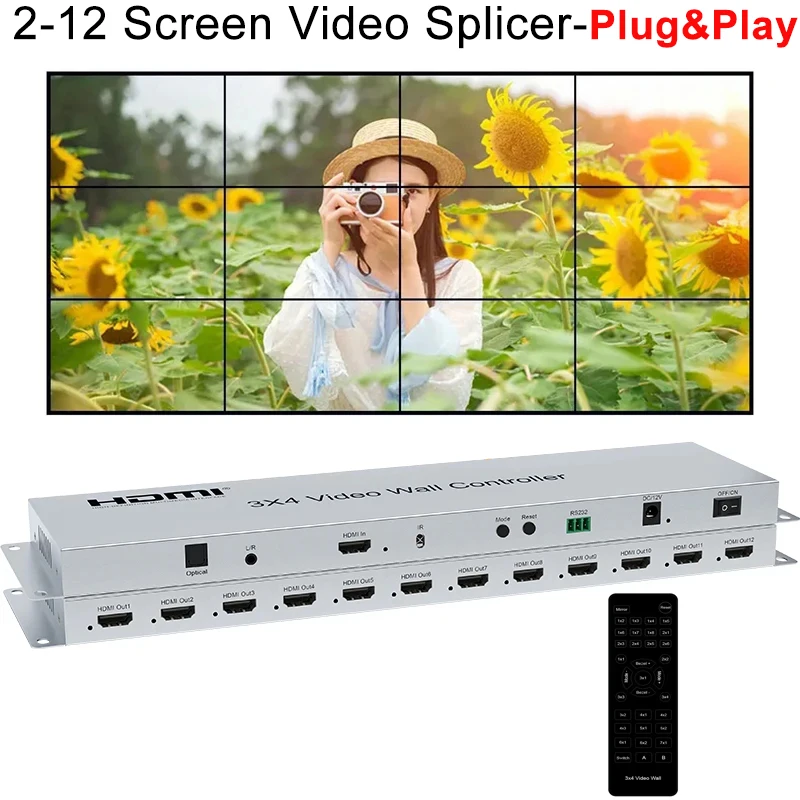 3X4 Tv Wall Processor 1920X1080P 60Hz 1 In 3 6 9 12 Out Hdmi Video Wall Controller Splicer Rs232 Compensazione Bordo Plug And Play