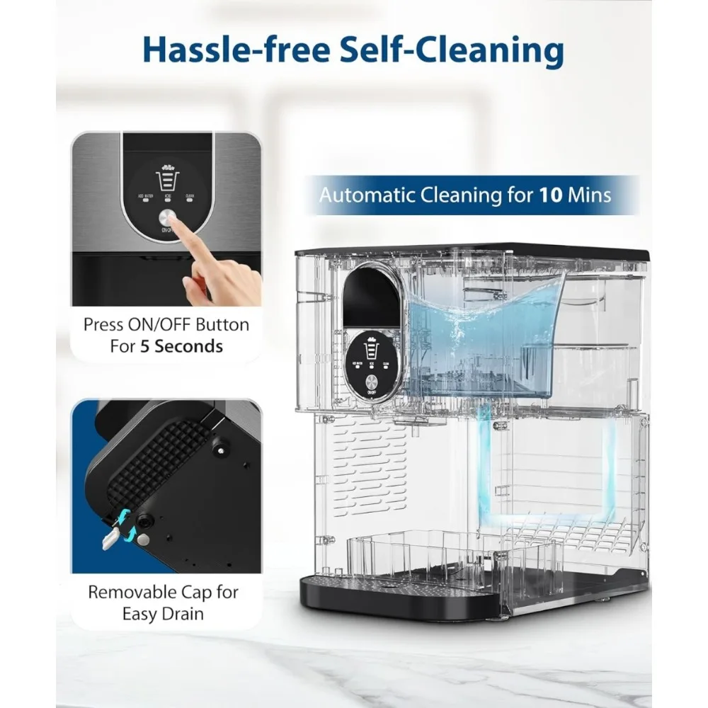 Nugget Ice Maker Dispenser, Self Dispensing Pellet Ice Maker, 44lbs/24H, 15mins Quick Make