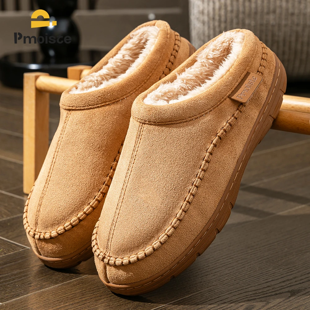 Winter Slippers for men Mark Line TPR Sole Faux Suede Warm Non Slip Soft Memory Foam Cushion Living Room Shoes