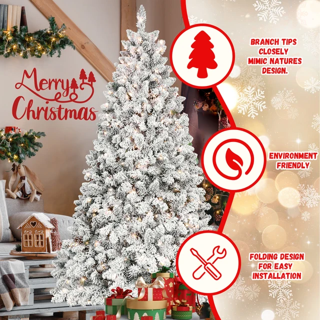4/5/6/7/7.5/8/9FT PVC Artificial Flocking Christmas Tree Tungsten Lights Pine Cone Decor Metal Stand Premium Xmas Tree Ornaments 2