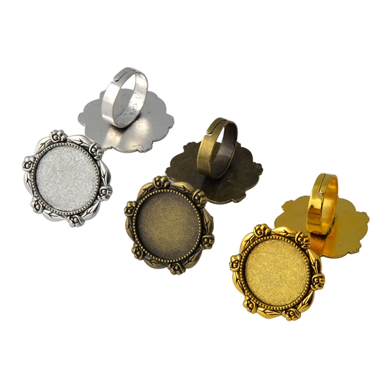 

20mm 5pcs Antique Silver Plated Bronze Brass Adjustable Ring Settings Blank/Base,Fit 20mm Glass Cabochons,Buttons Ring Bezels