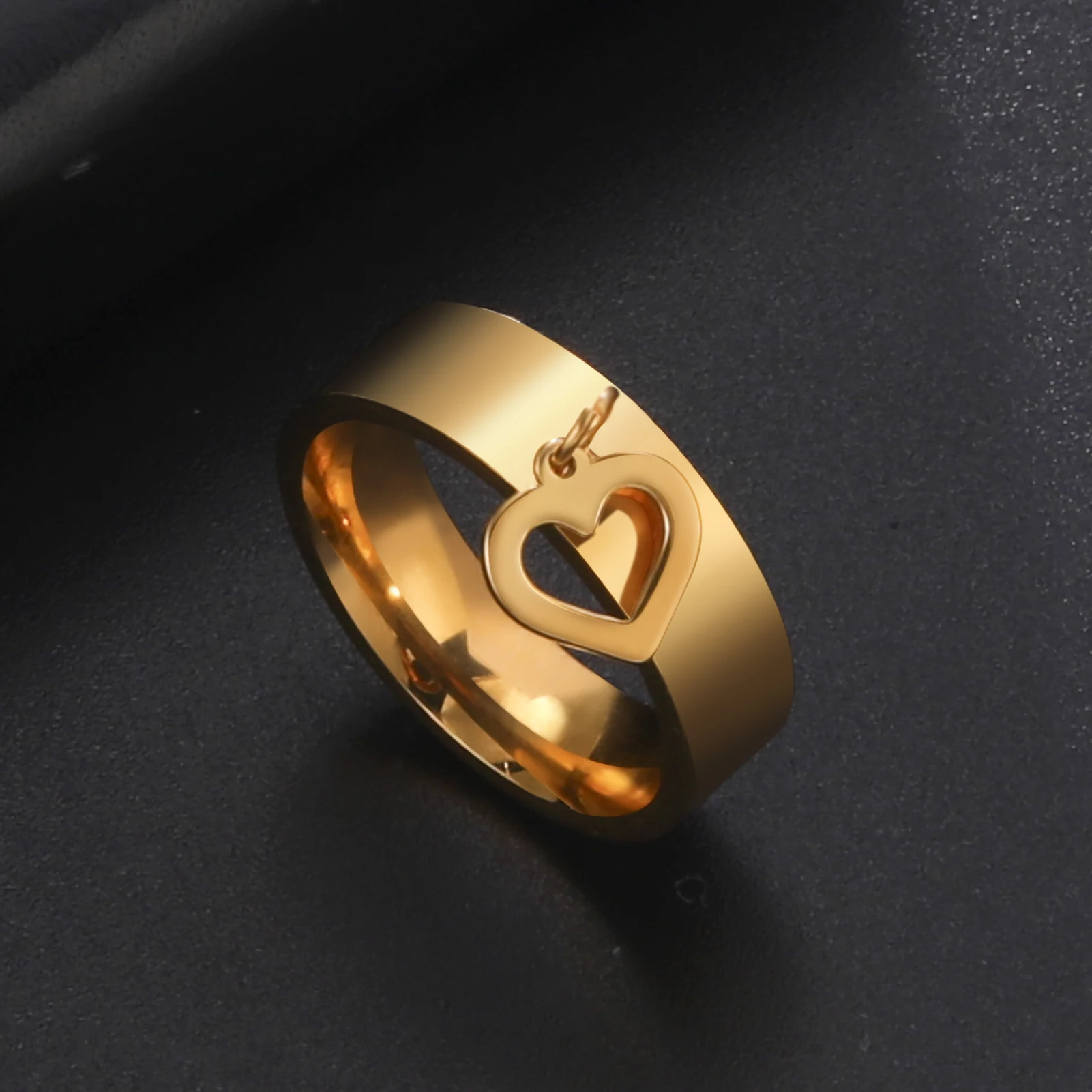 Stainless Steel Circular Heart Pendant Couple Ring Gift_voghion.com