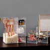 Clear Makeup Brush Organizer, Storage Rack with Drawers, Storage Box with Lid and Pearls for Storing Makeup Tools and Jewelry 3
