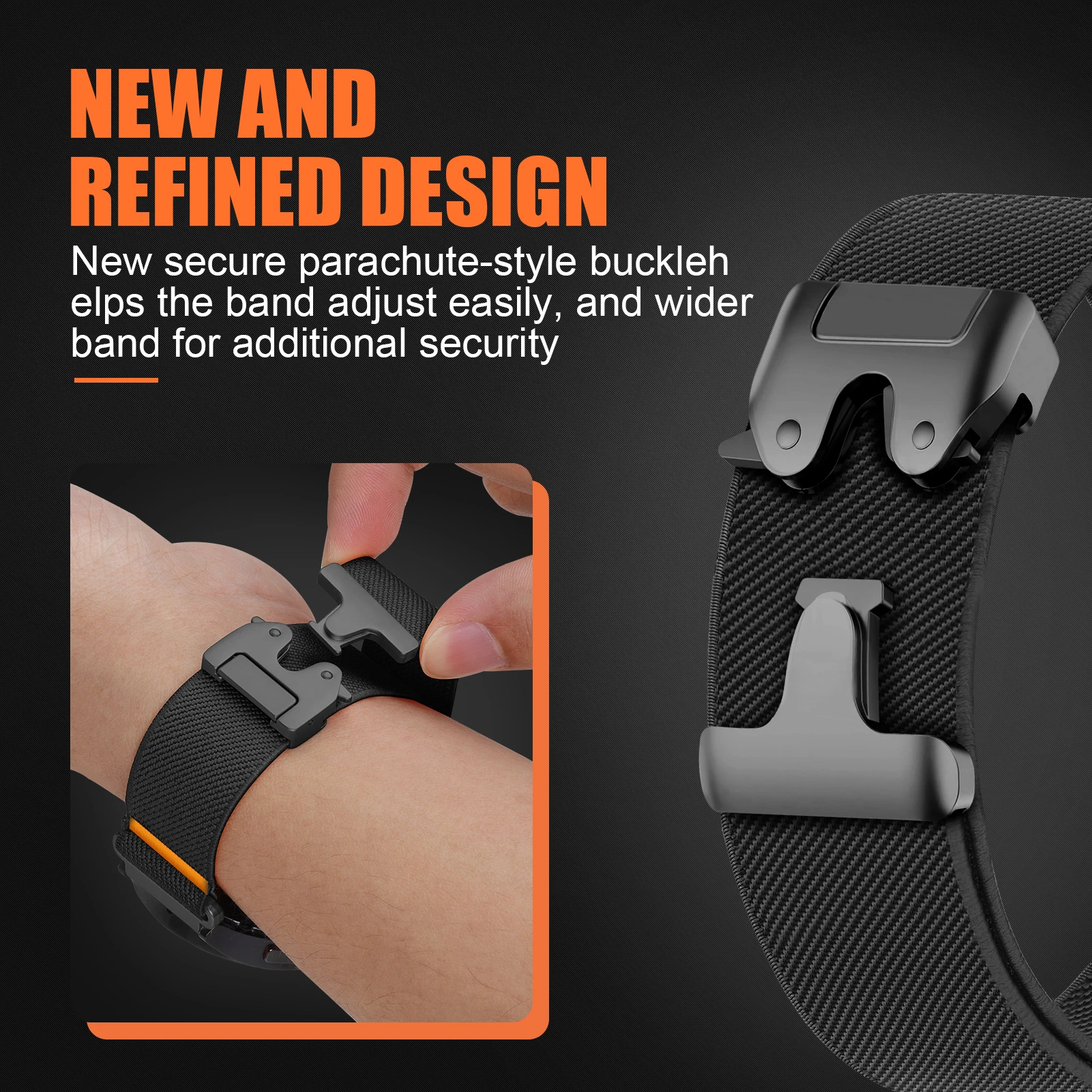 Nylon Elastic Parachute Band Bracelet Strap, 26mm/22mm