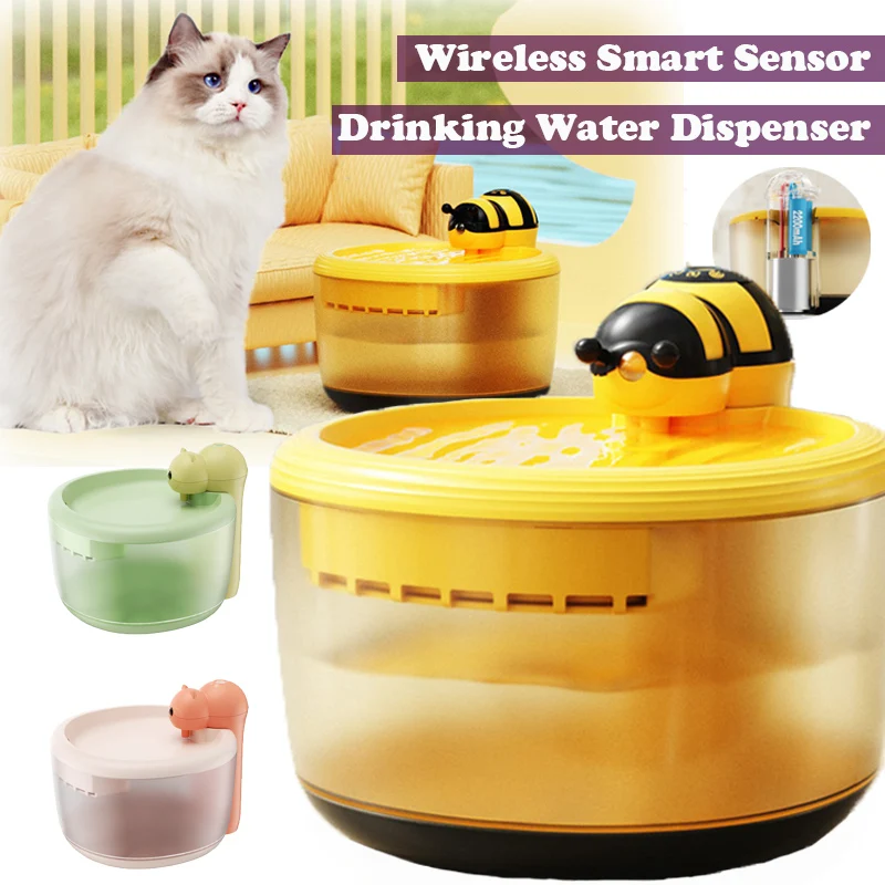 

Cat Dog Supplies 2.2L Cute Bee Shape Pet Smart Wireless Sensor Water Dispenser Wireless Rechargeable Automatic Water Feeder