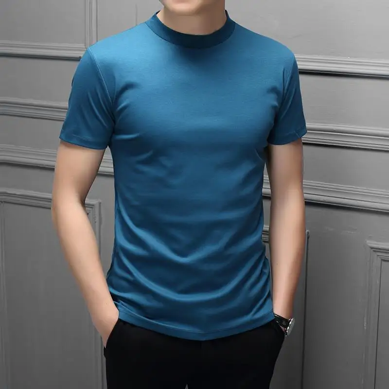 

Spring Summer Men's 100% Cotton T-shirt Solid Color Slim Round Neck Short Sleeve Tee Tops