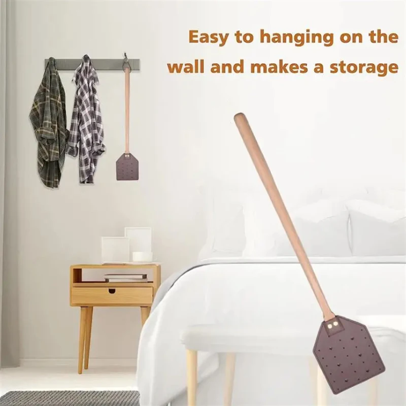 Leather Fly Swatter Long Handle Home Handheld Fly Swatter Ergonomic Handle Durable Outdoor Portable