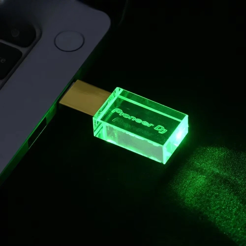LED 라이트 크리스탈 고속 USB3.0 플래시 드라이브 128GB 무료 맞춤 로고 메모리 스틱 투명 박스 웨딩 선물 8GB U 디스크