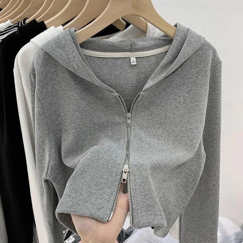 

New Spring Women Zip-up Cardigan Jacket Basic Coat Jogger Short Sport Coat Outwear Mujer Hoddied Crop Top Femme Casual
