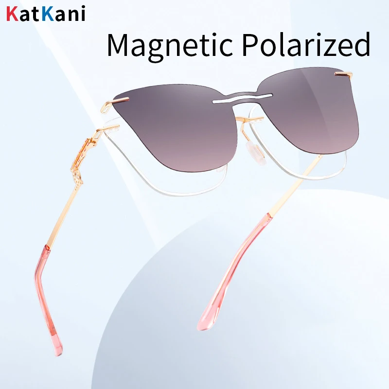 

KatKani Trendy Fashion Magnetic Clip-on Glasses Ultra-light Cat Eye Optical Prescription Women's Rimless Glasses Frames 7203