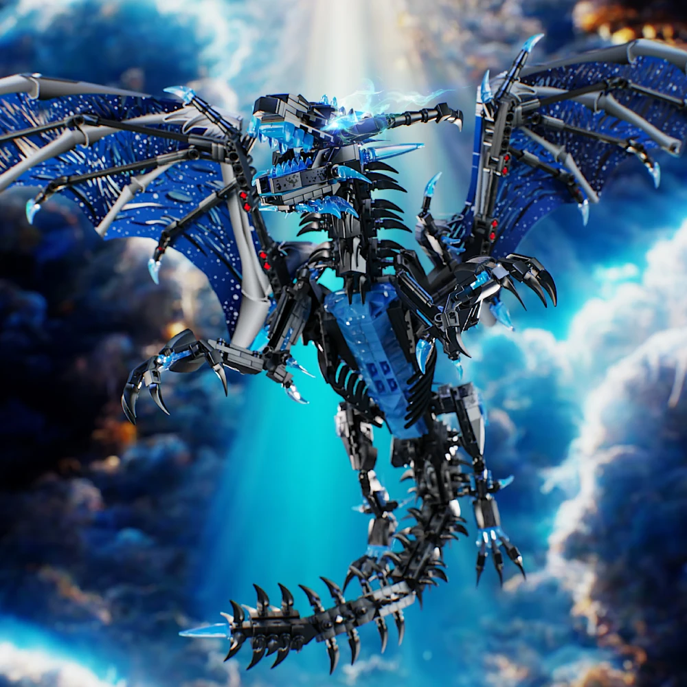 Shenlong Small Particle Building Blocks Flame Frost Dragon Model