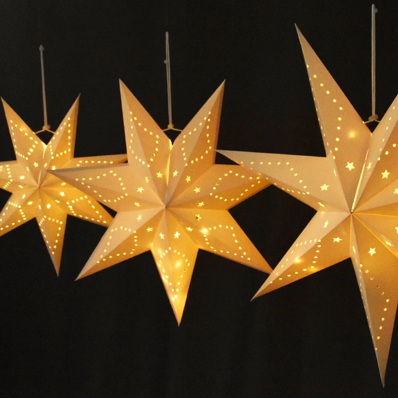 35/43/58cm Hollow Out Star Window Grille Home Bedroom Night Light Paper Lampshade Garden Hanging Pendant Wedding Ramadan Decor