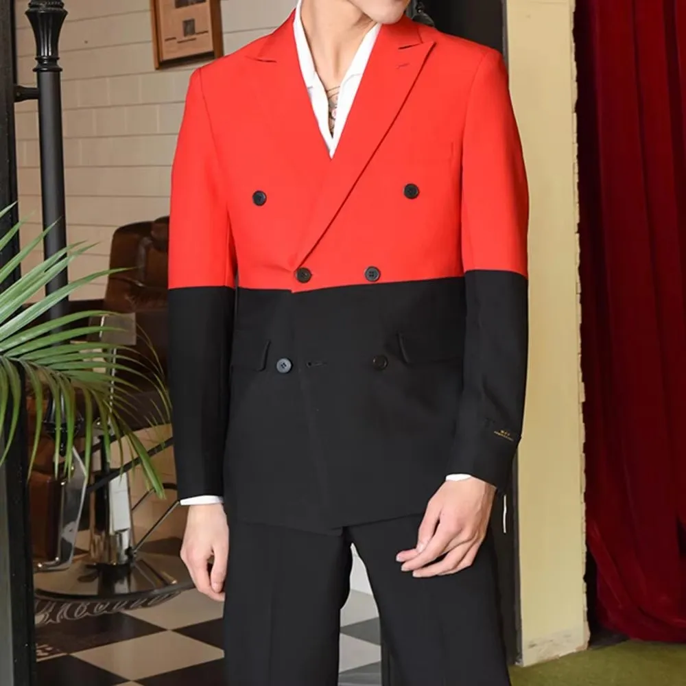 New Dinner Suit Spell Color Man Suit Double Breasted Wedding Bespoke Contrast Groom Suits (Jacket+pants)