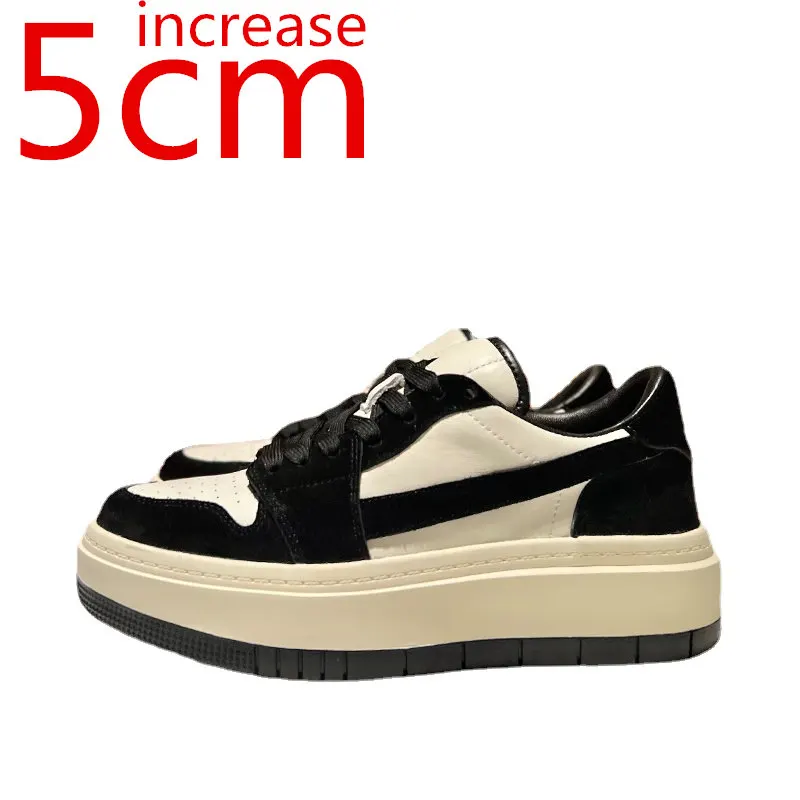 

European Muffin Shoes with Thick Soles Women's New Leather Casual Sport Shoes Comfortable Daily Heightening Skateboard Shoes 5cm