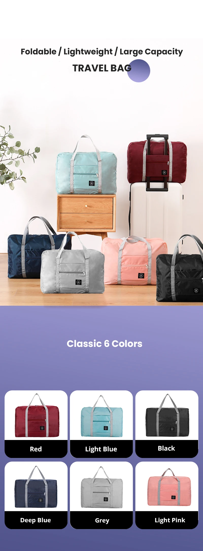 2er-Pack faltbare Reisetasche für Flugzeuge, Handgepäcktasche, Weekender, Übernachtung, Krankenhaus-Einkaufstasche, Fitnessstudio, Seesack, Damen und Herren – Detail 1