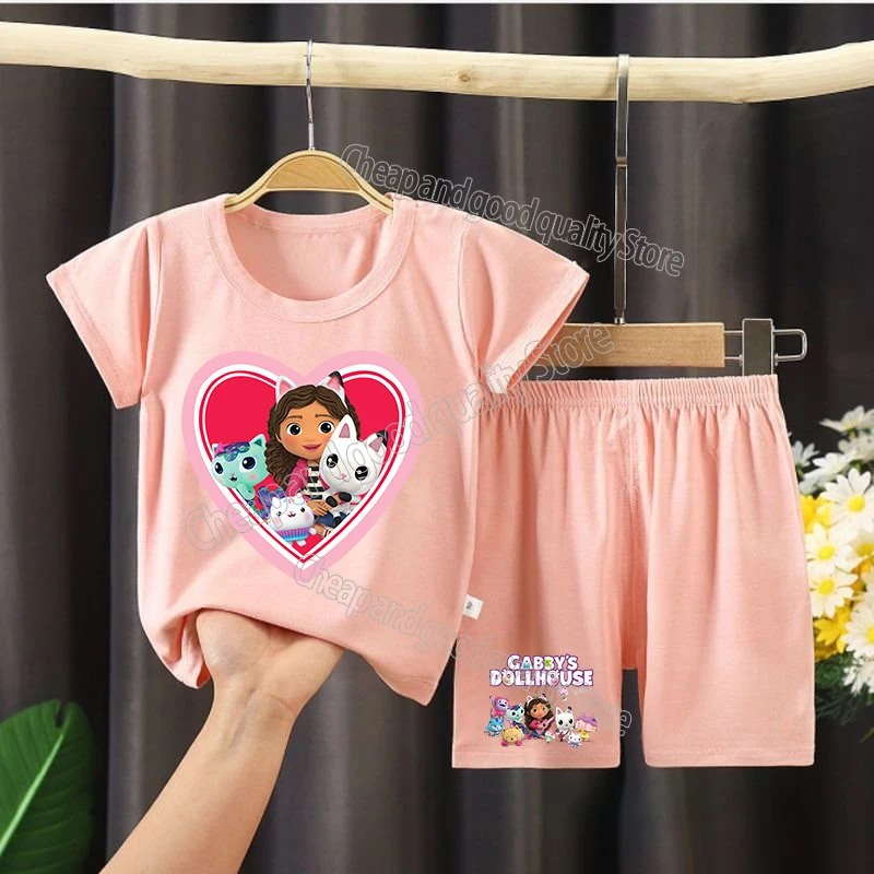 thumbnail image 1 of Gabbys-Conjunto de pijamas para niños y niñas, ropa de dormir de dibujos animados, con mangas, camisa de bebé, Tops, Verano, 1 of 5