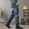 Autumn and winter new styles Men's Outdoor Wide Leg Workwear Multi-Pocket Jeans Straight fit plus size men's jeans  42 44 4