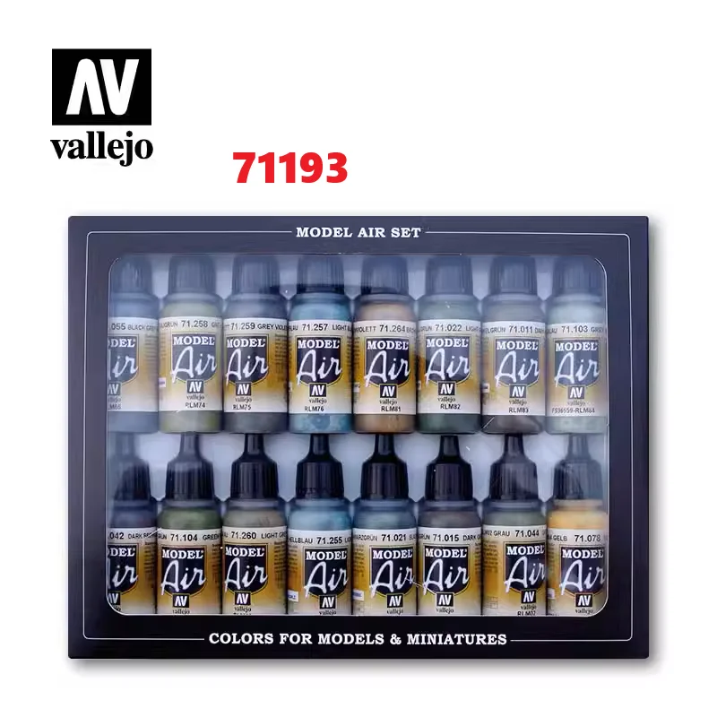 Vallejo Eco 수성 페인트 17ml 모델 및 미니어처 아크릴 페인트용 모델 Air 16색 세트 컬렉션