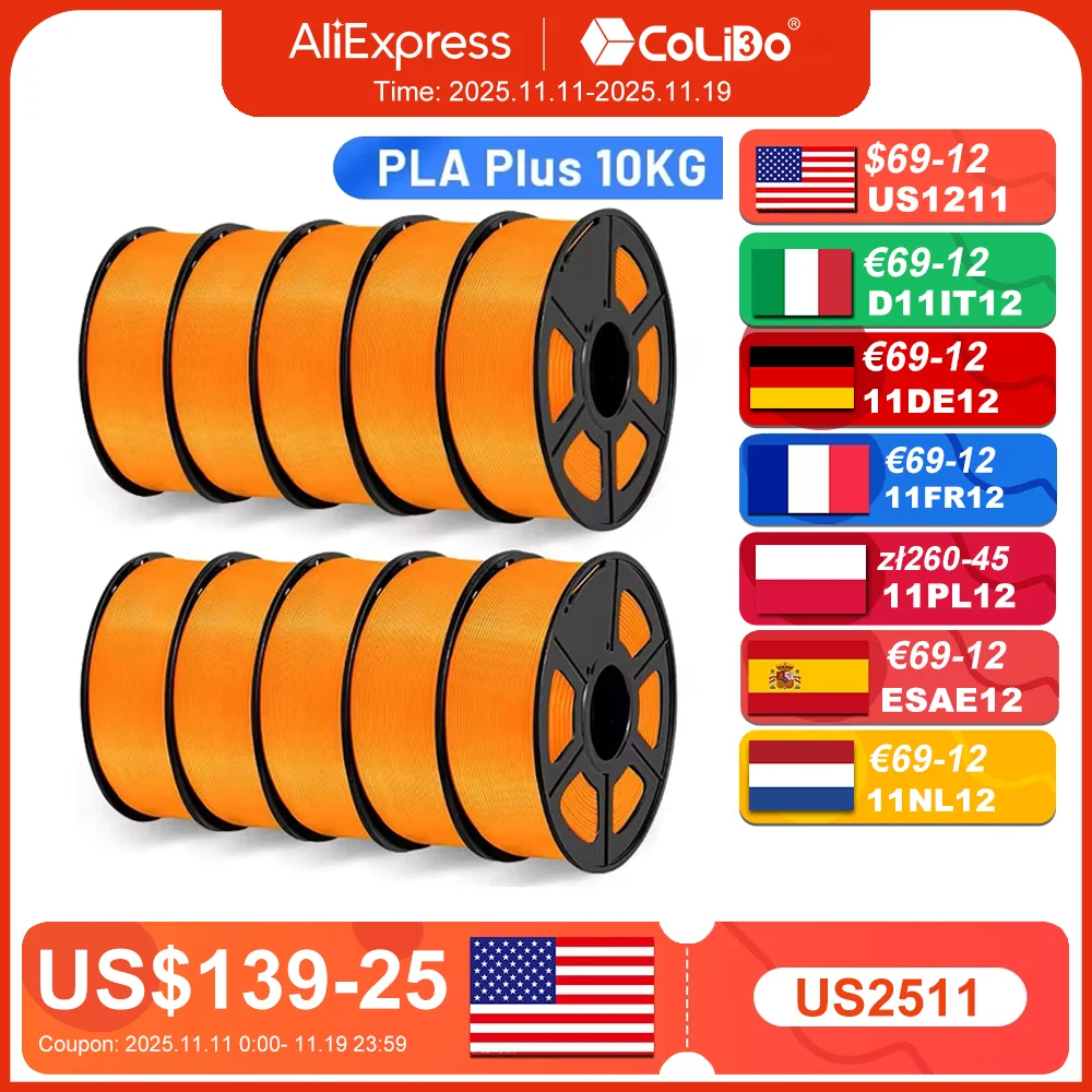 CoLiDo PLA Plus Filament 10KG 1.75mm PLA+ 3D Printer Filament High Quality Fit Most FDM 3D Printer 10Rolls/Set