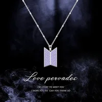 KPOP Korean Idol BT Diamond Pendant Copper Necklace LOGO Necklace Neck Chain Jewelry Fashion Keychain Keyring Fans Collection 1