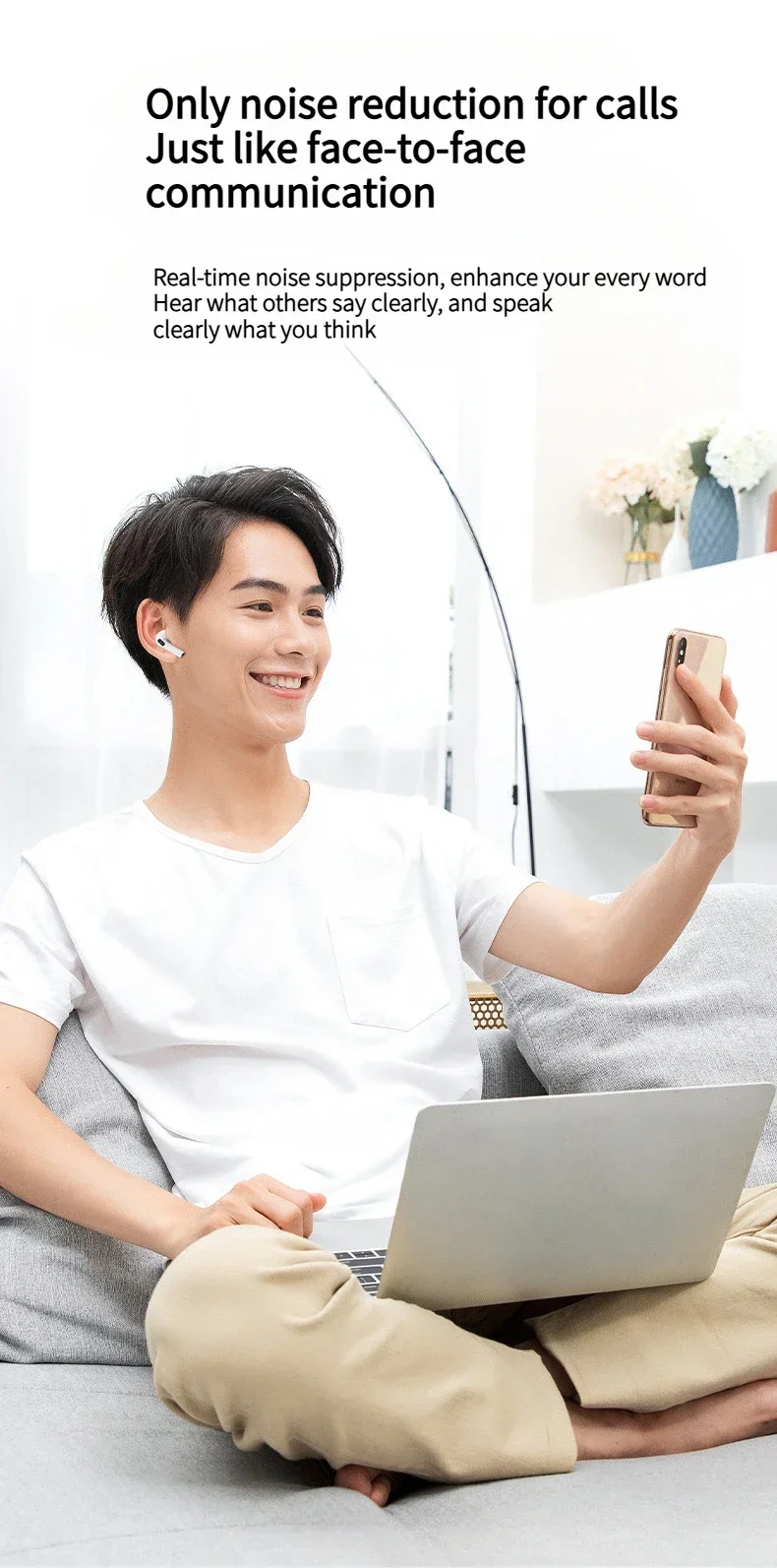 Wireless Earphones Bluetooth Headphones Noise Cancell Stereo Music Earbuds Touch Control Earbud With Microphone Pro 4 lanyard