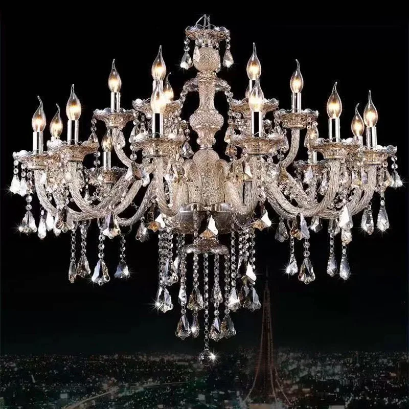 

Modern k9 Crystal Villa Chandelier Interior Decoration Living Room Hotel Cognac LED Crystal Chandelier Candle Luster Chandelier