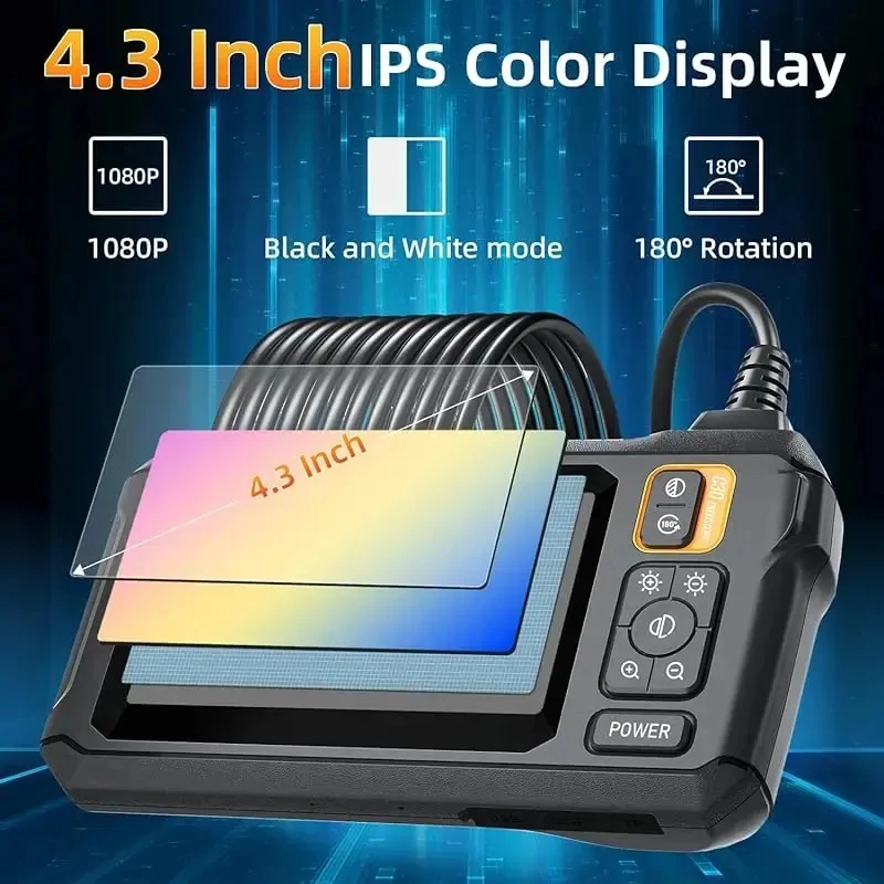 산업용 내시경 카메라 8mm HD1080P 4.3인치 IPS 스크린 1080P 자동차 수리용 파이프 검사 카메라 IP67 방수 8 LED