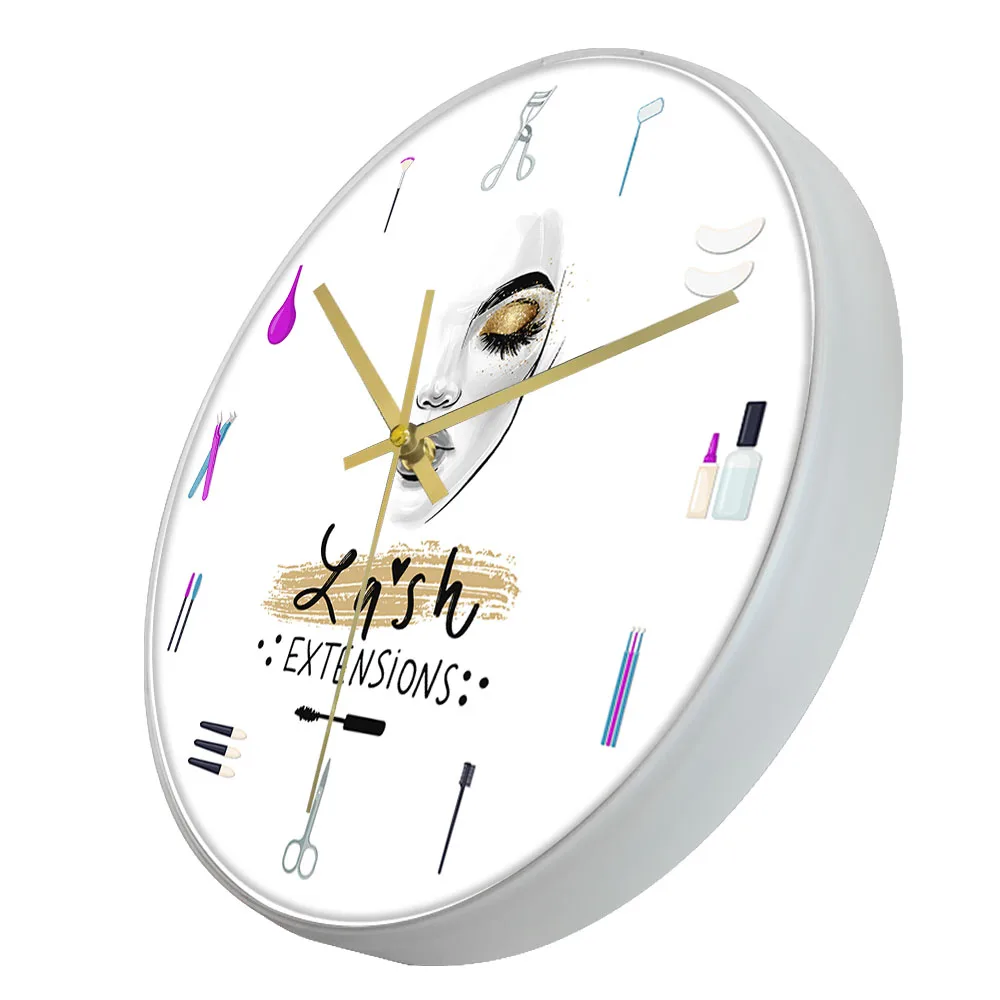 Eyelash Extensions Business Sign Decorative Wall Clock Girly Lash Tools Beauty Salon Clock Fashion Art Girl Room Vanity Decor 4