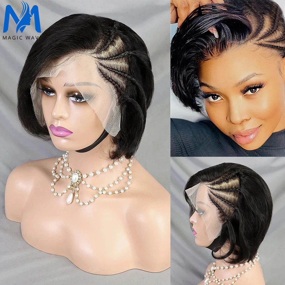 

New Arrival 8 Inch Pixie Cut Wig with Braided Straight Hair Wig for Women Short Bob 13x4 Transparent Lace Frontal Brazilian Hair