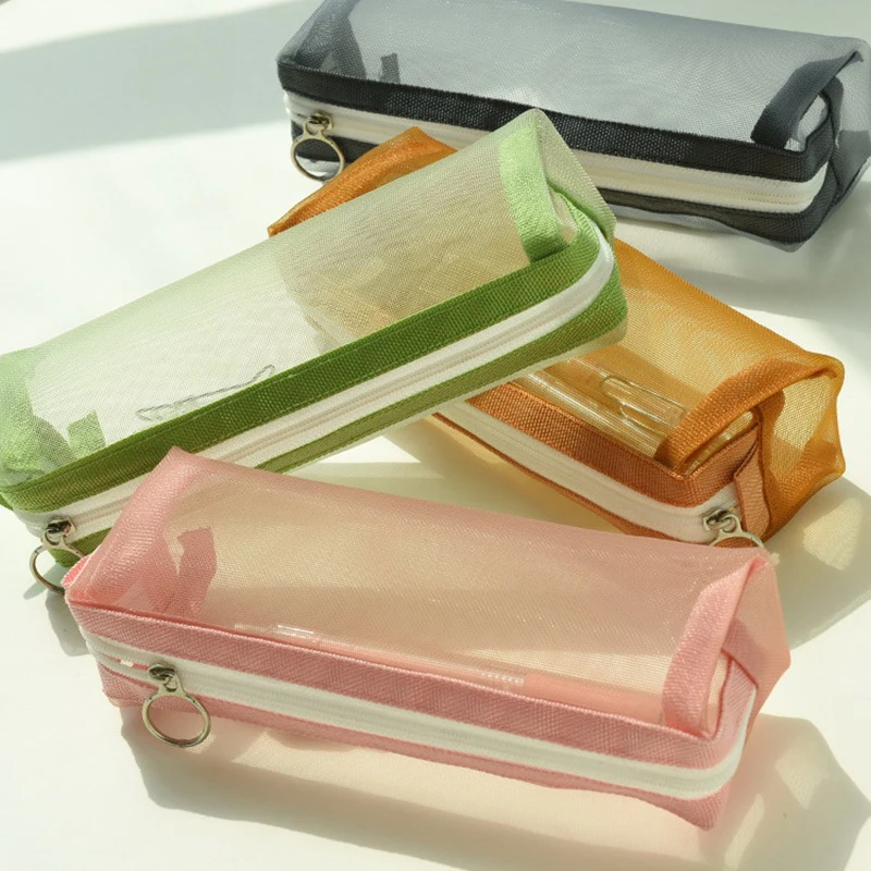 

Transparent Pencil Bag Examination Dedicated Colorful Nylon Mesh Pen Case Unisex Pencil Pouch School Supplies Student Stationery