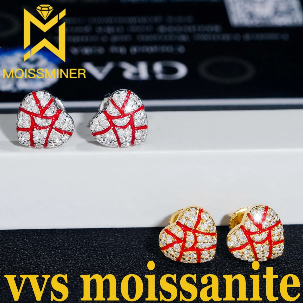 여성을위한 브로큰 하트 Moissanite 귀걸이 S 귀 스터드 남성 다이아몬드 쥬얼리 패스 테스터 GRA 무료 배송