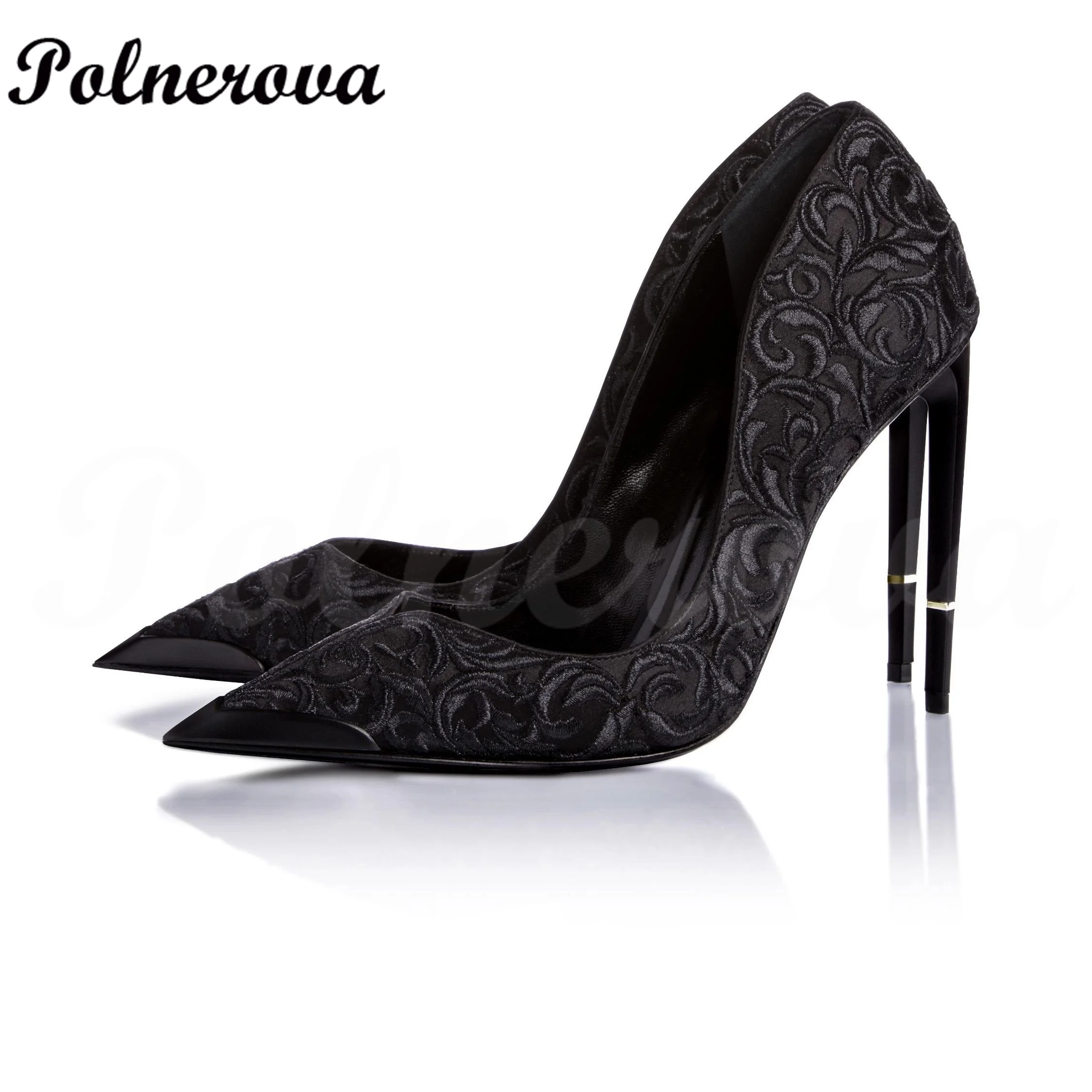 Women Silk Embroidered Pointed Toe High Heels Luxury Brand Single Shoes Shallow Mouth Pumps Temperament Party Wedding Shoes