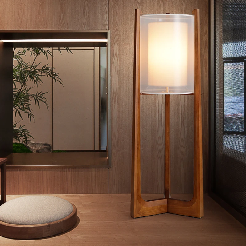 

Floor lamp solid wood living room bedroom study bedside ash Chinese creative lighting