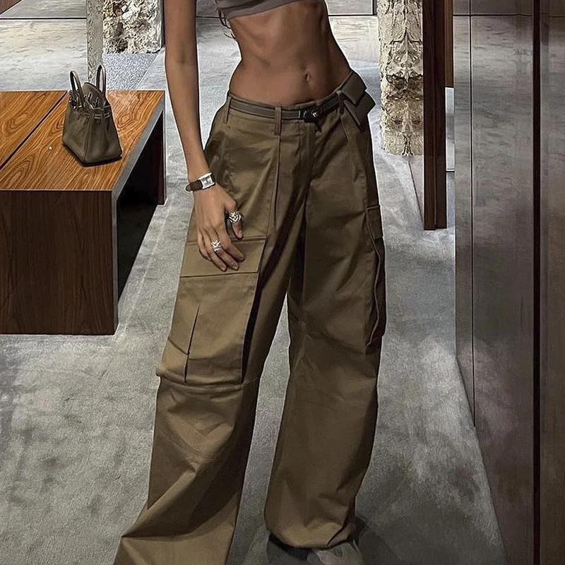 

Low Waist Y2k Pants Pockets Wide Leg Trousers Women Cargo Pants Hip Hop Streetwear Vintage Clothes Baggy Pants Casual Trousers