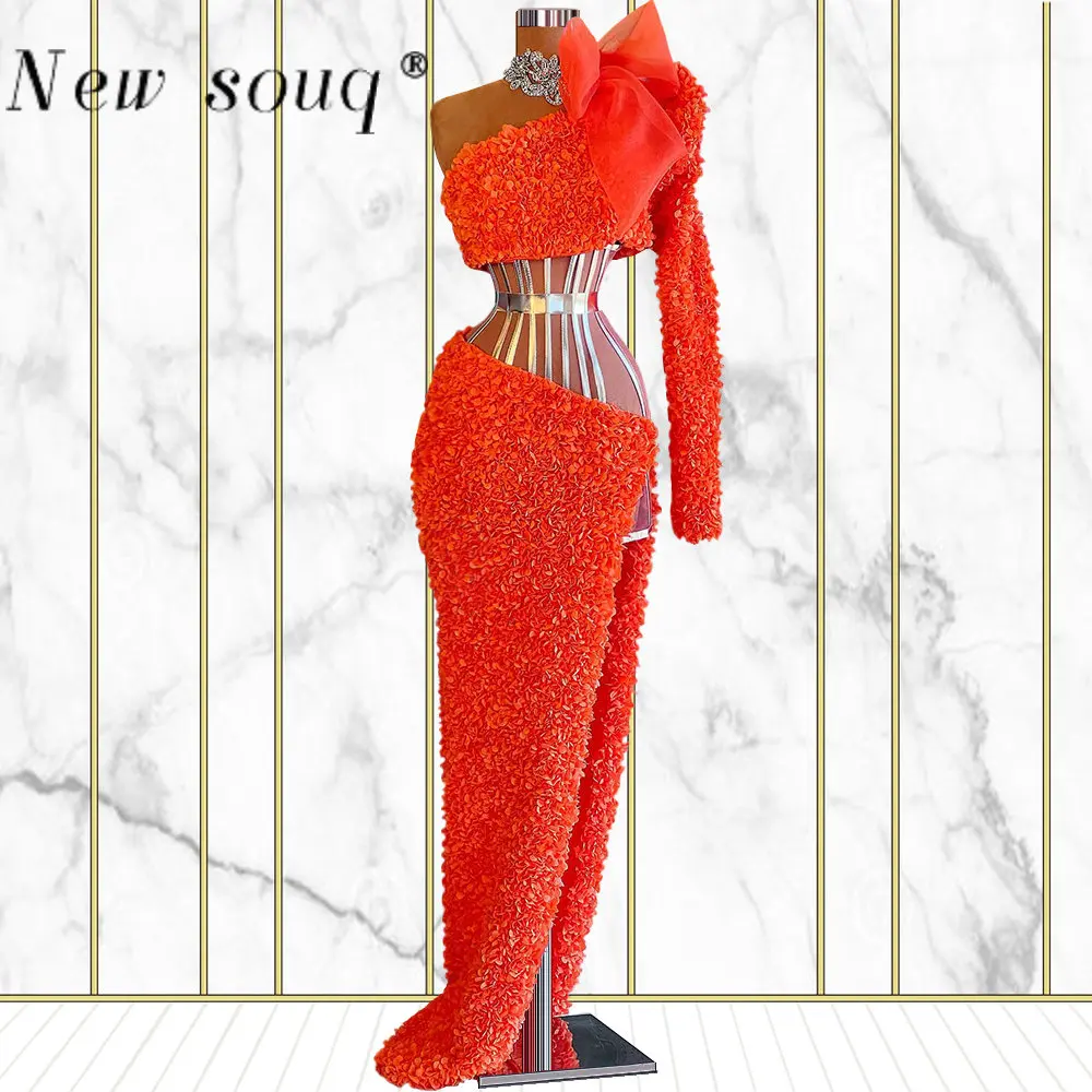 

Современные оранжевые платья на одно плечо для выпускного вечера с длинным рукавом сексуальный корсет с высоким разрезом женские вечерние платья Черное вечернее платье для девушек