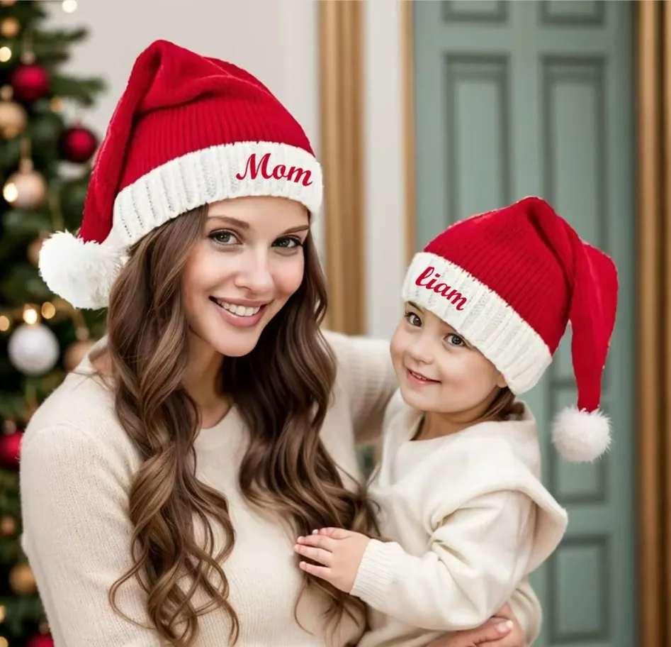 Baby & Adult Santa Hats Personalized Knitted Santa Hat Family Hats My First Christmas Hat Unique Christmas Gift knitted caps