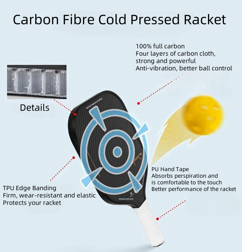 OUZEY Pickleball Paddles 3K Carbon Fiber Surface USAPA Approved Carbon Fibre Cold Pressed Racket Pro Pickleball Racket