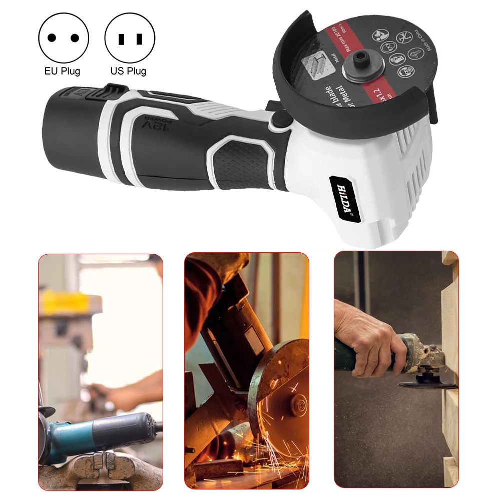 12V Mini Angle Grinder Small Grinding Machine 3 Inch Angle Grinding Tool 2000mAh Battery with Cutting Disc for Metal Wood