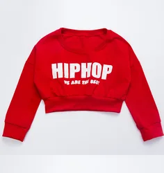 Cropped Tops Shirt For Kid Street Modern Dancing Clothes Wear Girls Red Long Sleeved Jazz Hip Hop Dance Costume Loose Sweater