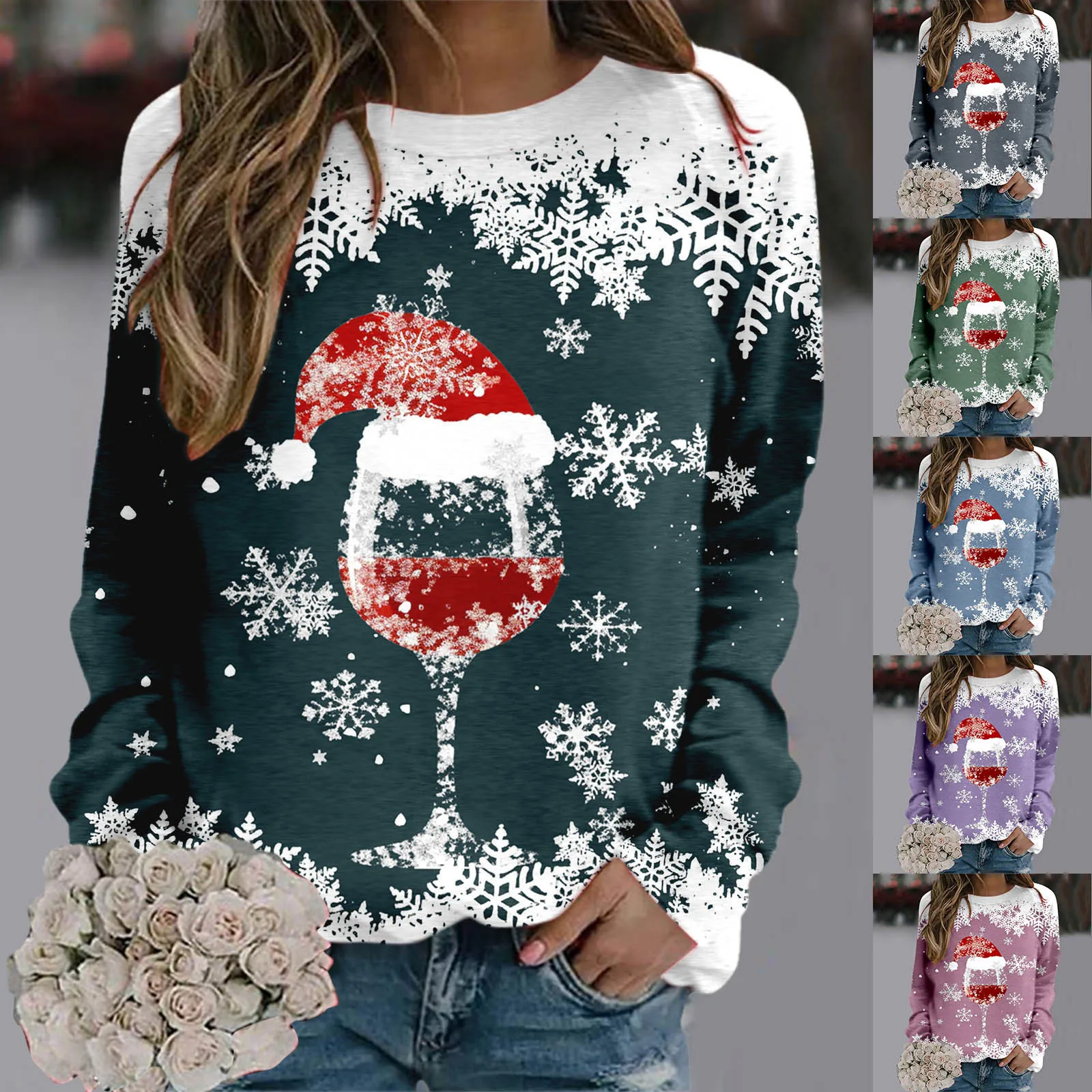 Casual Christmas Sweaters For Women Teen Girls Long Sleeve Crewneck Sweatshirt Cute Reindeer Graphic Cotton Sweatsuits Women