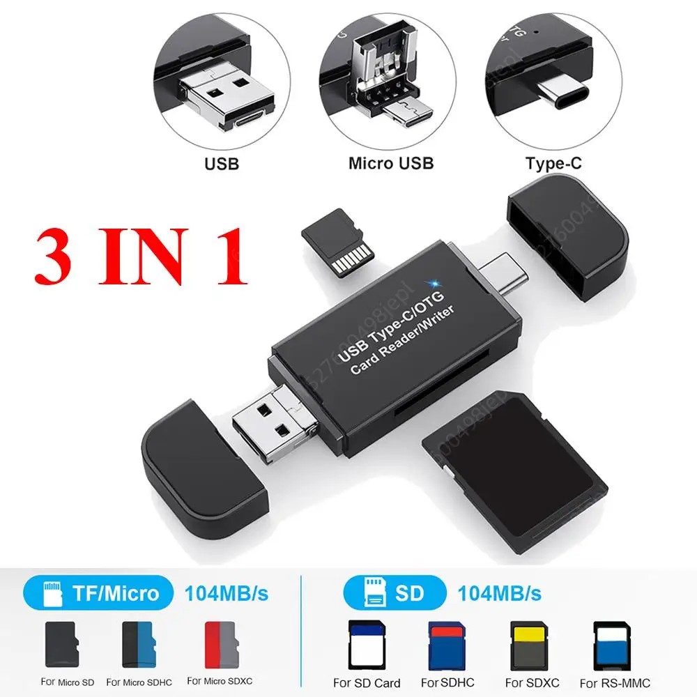 애플 OTG용 마이크로 USB-SD 어댑터, 듀얼 카드, 듀얼 판독, USB C 3.0 SD 카드 리더기, 내진 플러그 앤 플레이, 3 in 1