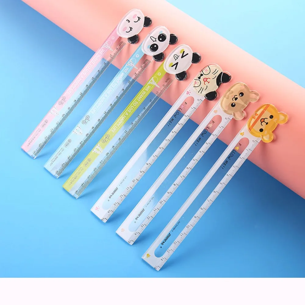 2pcs Kawaii Panda Straight Ruler Plastic Convenient Measure Study Drawing Stationery Clear Scale Cartoon Animal 15cm Ruler