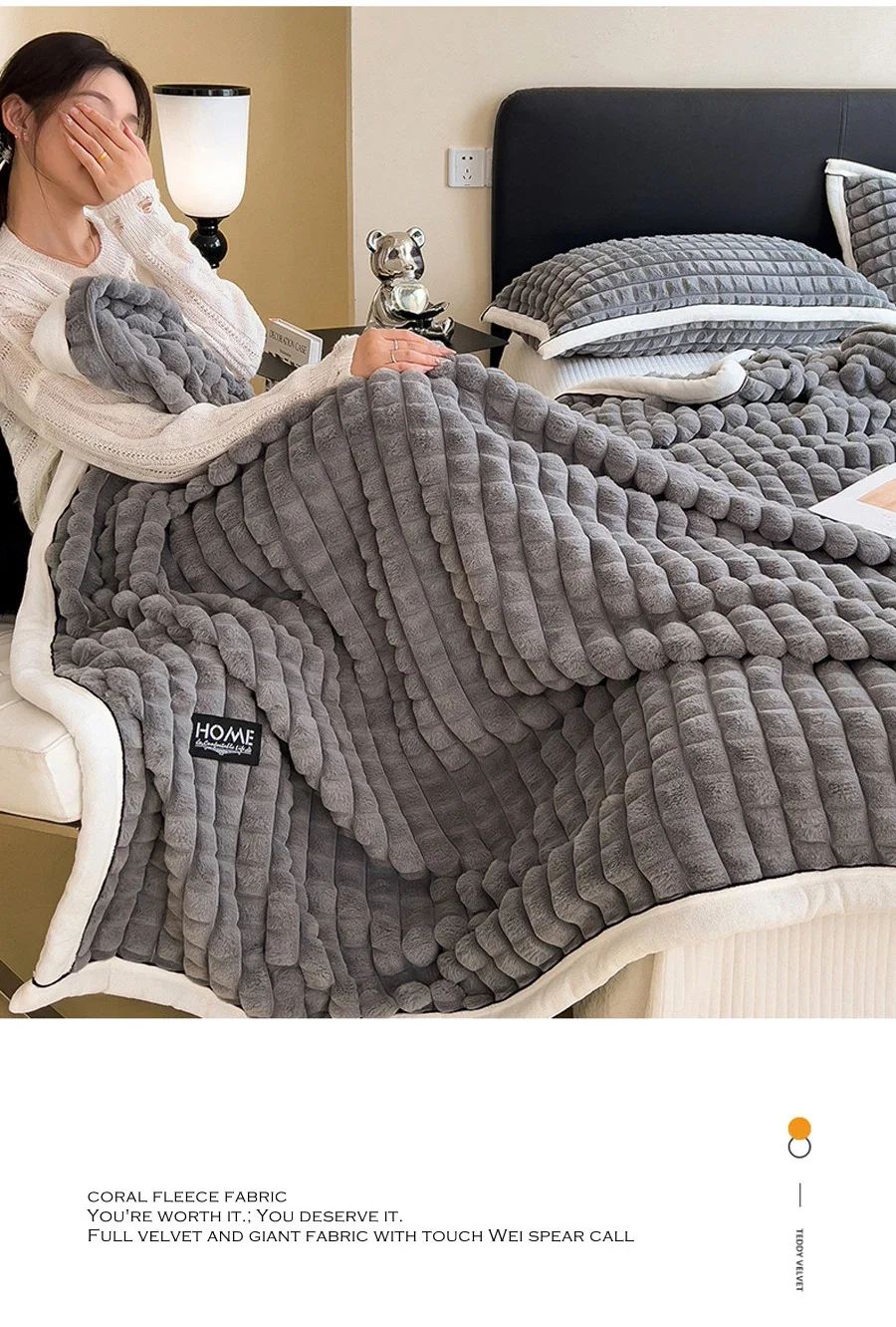 WASART Herbst Winter warme Korallenvliesdecken fürs Bett verdicken karierte Flanelldecke flauschige Steppdecke Wärme Bettlaken extra groß – Detail 3