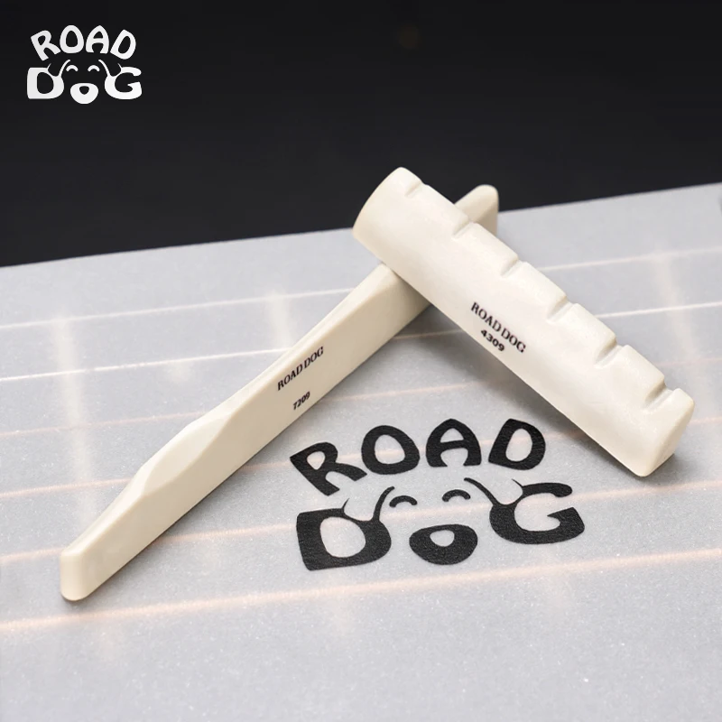

ROAD DOG Acoustic Guitar Nut Saddle. Upper pillow/lower bridge. Artificial ivory material. Size 43/72. Good tone resonance.